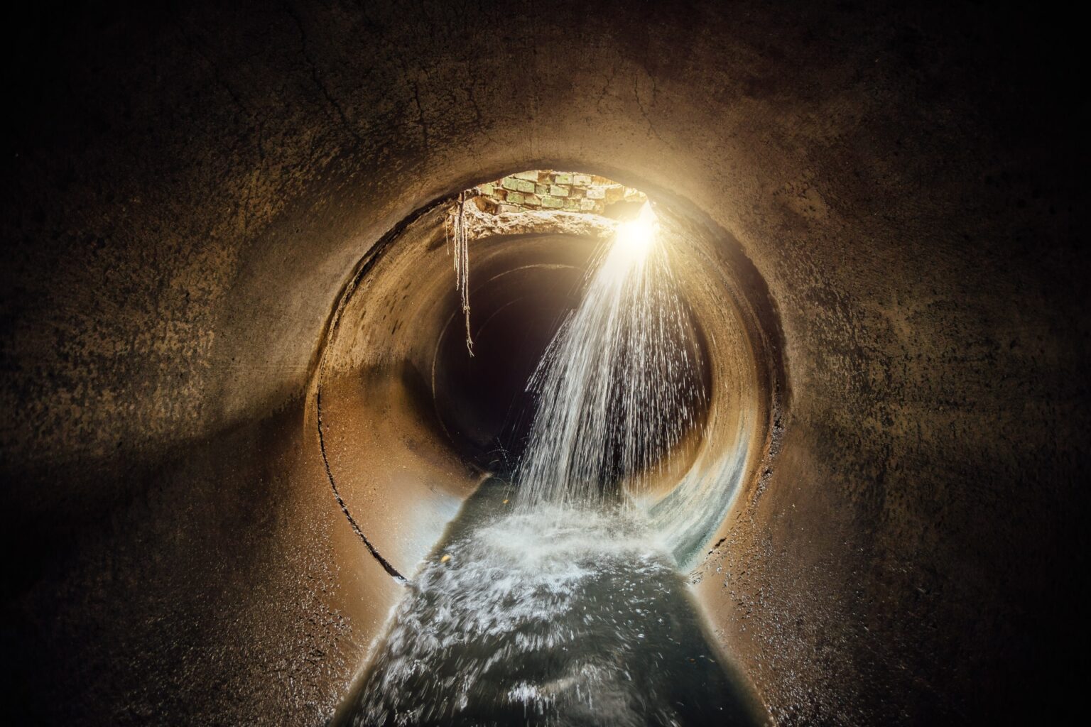 Inside of a manhole water drainage pipe